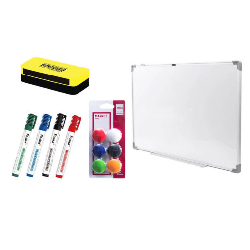 Tabla magnetica 60x90 cm Deli cu burete, set 4 markere si magneti