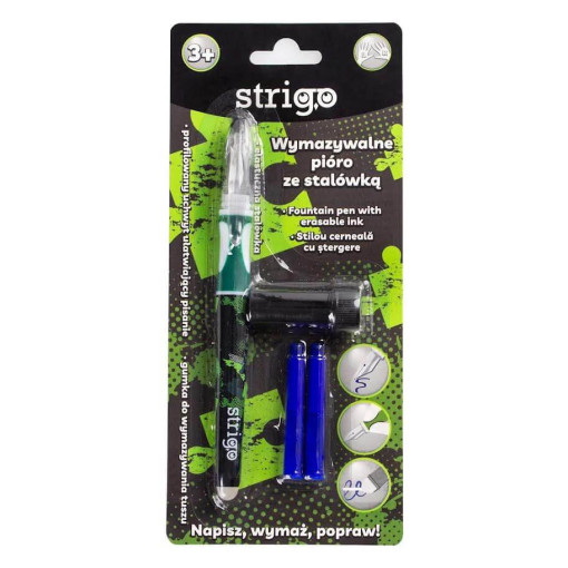 Stilou Strigo cerneala cu stergere cu 2 rezerve, dispozitiv curatare, diverse culori - imagine 3