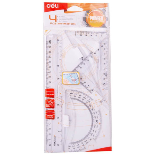 Set geometrie 4 piese transparent Deli