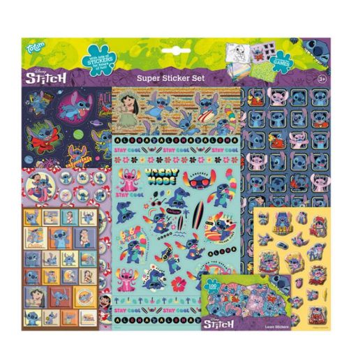 Set stickere Stitch cu 7 file abtibilduri, jocuri si fundaluri