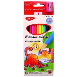 Set 12 creioane colorate hexagonal Daco