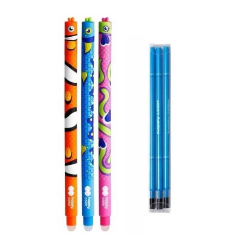 Set 3 pixuri cu 3 rezerve scrie si sterge Happy Collor Little Fish