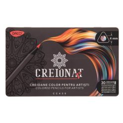 Set 30 creioane colorate bicolore in cutie metalica Daco