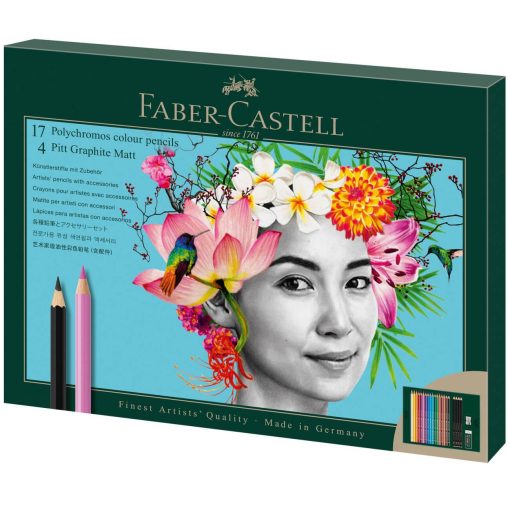 Set cadou 17 creioane colorate Polychromos 4 creioane grafit Matt si accesorii Faber-Castell