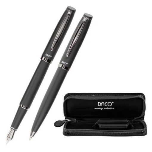 Set stilou si pix cu etui Daco gri in etui cu fermoar - imagine 2