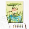 Set pictura pe numere 30x40 cm Fetita cu broscute cu pensule si culori