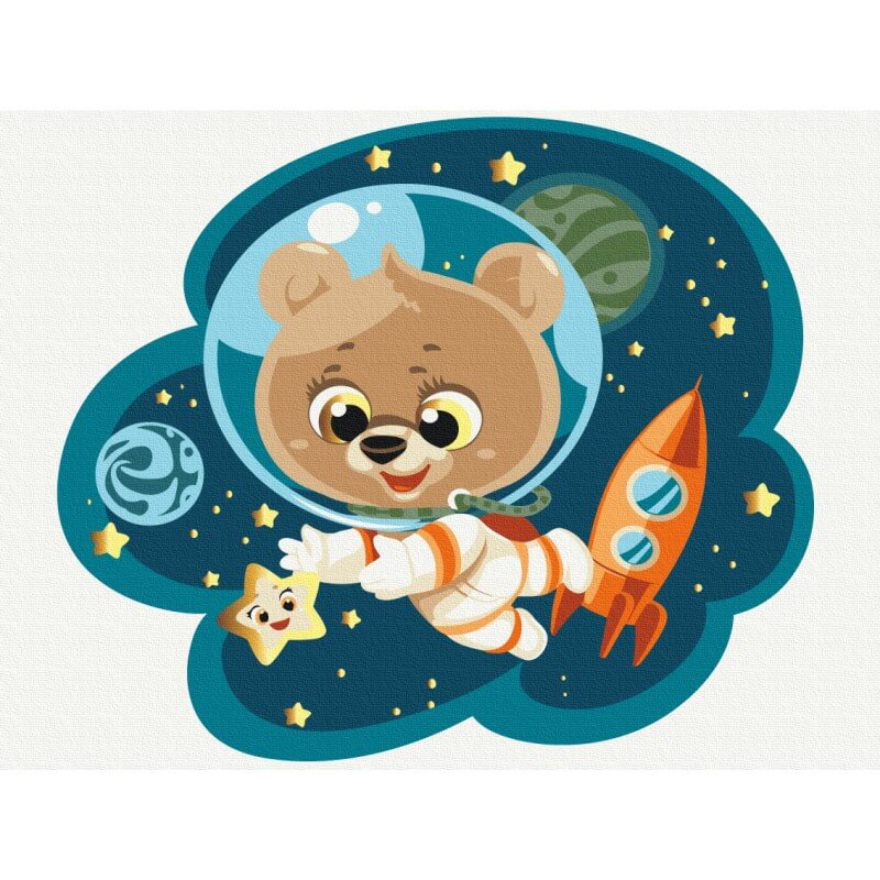 Set pictura pe numere 30x40 cm Ursulet in spatiu cu pensule si culori - imagine 2